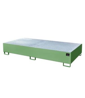 Auffangwanne AW 1000-2 mit Gitterrost, 2650×1300×435 mm, RAL 6011 Resedagrün