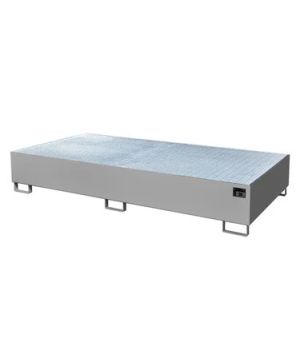 Auffangwanne AW 1000-2 mit Gitterrost, 2650×1300×435 mm, RAL 7005 Mausgrau