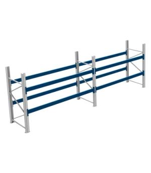 Palettenregale 600 kg Palettengewicht, Feldbreite 2700 mm, 5800×1100×2000 mm, RAL 5010 Enzianblau