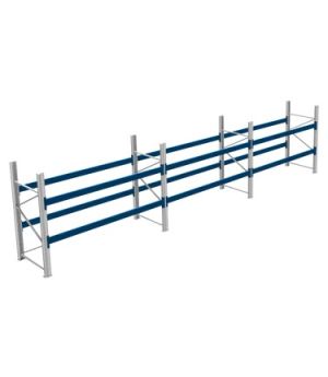 Palettenregale 600 kg Palettengewicht, Feldbreite 2700 mm, 8600×1100×2000 mm, RAL 5010 Enzianblau