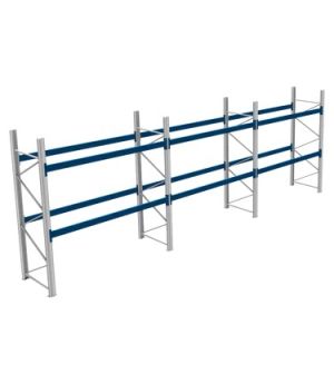 Palettenregale 600 kg Palettengewicht, Feldbreite 2700 mm, 8600×1100×3000 mm, RAL 5010 Enzianblau