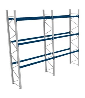 Palettenregale 600 kg Palettengewicht, Feldbreite 2700 mm, 5800×1100×5000 mm, RAL 5010 Enzianblau