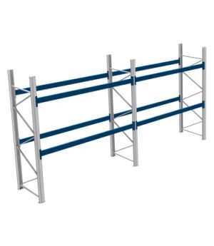 Palettenregale 1000 kg Palettengewicht, Feldbreite 2700 mm, 5800×1100×3000 mm, RAL 5010 Enzianblau