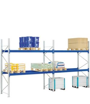 Palettenregale 1000 kg Palettengewicht, Feldbreite 2700 mm, 5800×1100×4000 mm, RAL 5010 Enzianblau