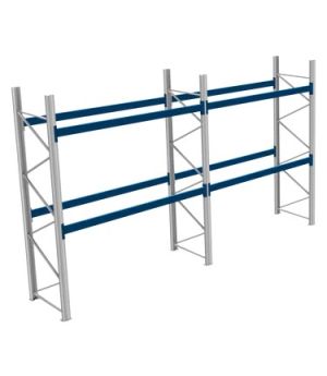 Palettenregale 800 kg Palettengewicht, Feldbreite 2700 mm, 5670×1100×3500 mm, RAL 5010 Enzianblau