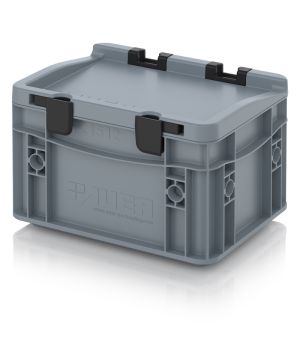 Eurobehälter mit Scharnierdeckel ED 21512 HG in silbergrau (RAL 7001), 200 × 150 mm