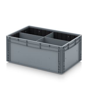 Eurobehälter mit Quer- und Längsteiler EG GEF QLT 6427 HG in silbergrau (RAL 7001), 600 × 400 mm