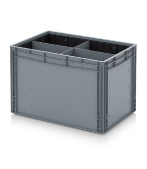 Eurobehälter mit Quer- und Längsteiler EG GEF QLT 6442 HG in silbergrau (RAL 7001), 600 × 400 mm