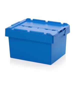 Mehrwegbehälter mit Deckel MBD 6432 in himmelblau (RAL 5015), 600 × 400 mm